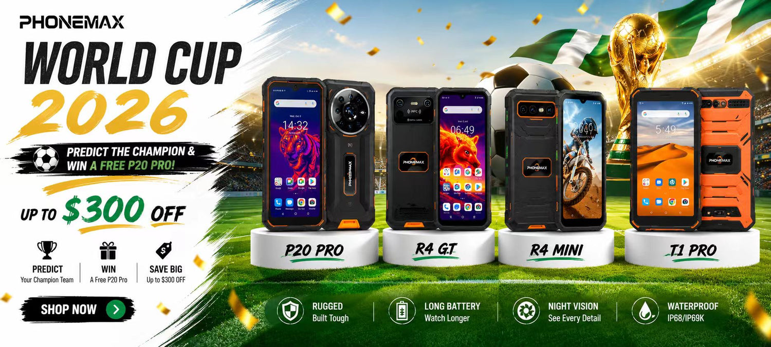Black Phonemax R4 T mini phone showing its rear screen, cameras, NFC and SOS button