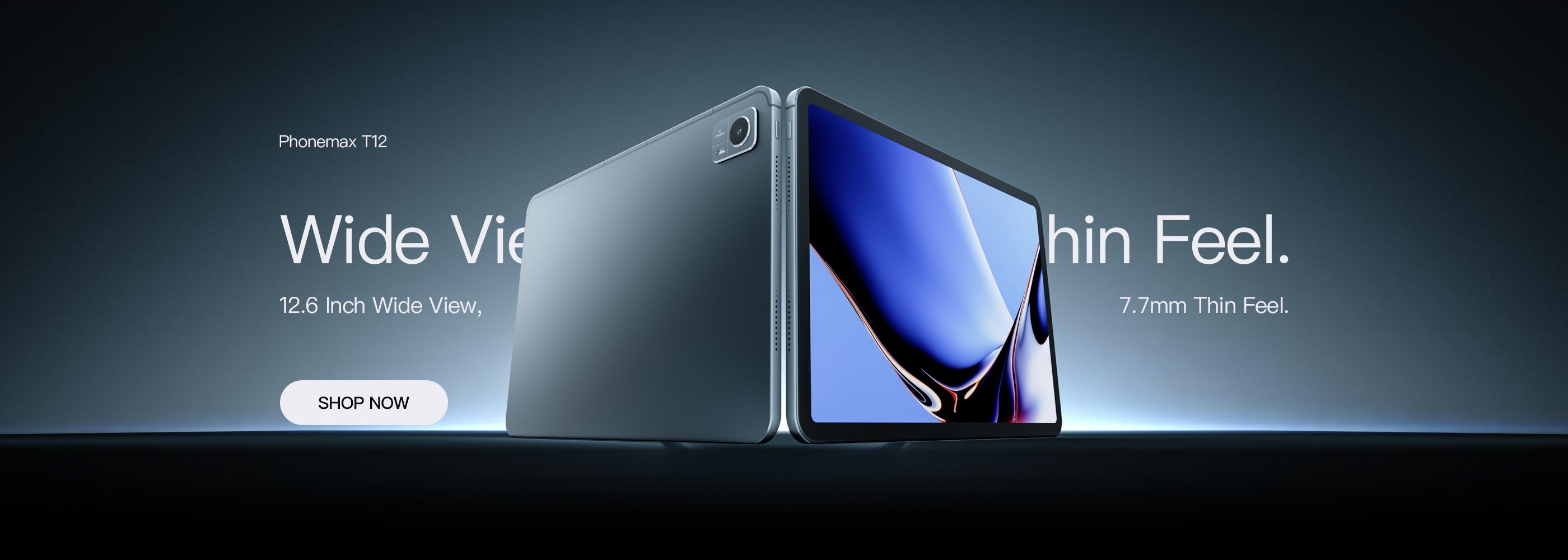 Phonemax T10 tablet shown in slim side-profile views on a dark promotional background