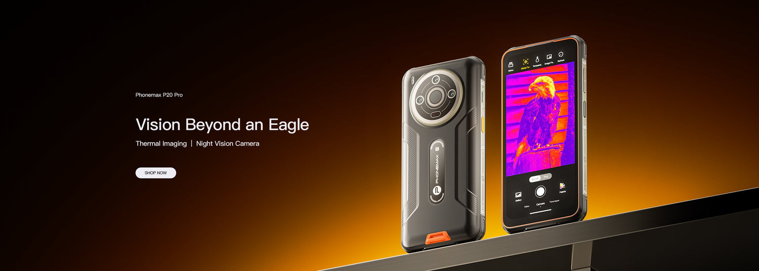 Phonemax P20 Pro shown front and rear with thermal imaging and night vision screens