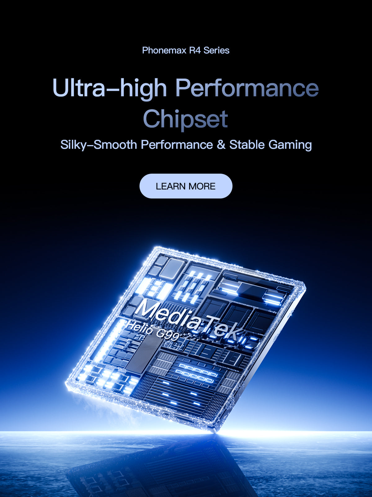 Phonemax R4 GT chipset performance graphic on a dark blue promotional background