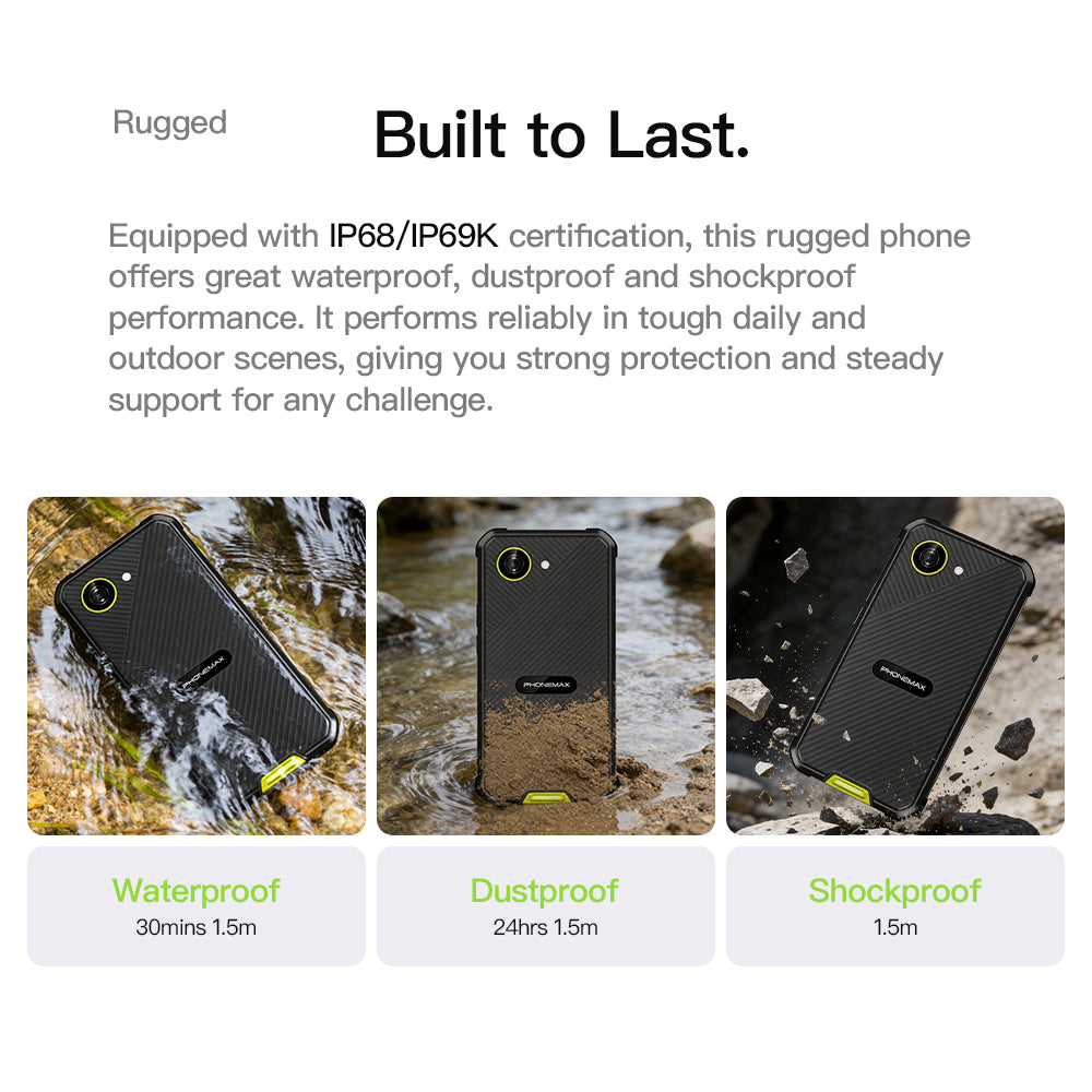 Phonemax X5 rugged smartphone product image for IP68 IP69K durability standards guide