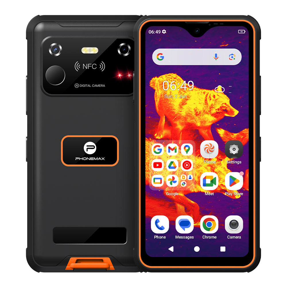 Phonemax R4 GT rugged phone displaying a thermal image
