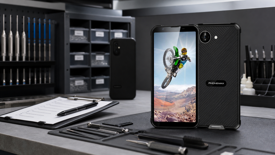 Phonemax X5 at a rugged-device repair readiness workstation