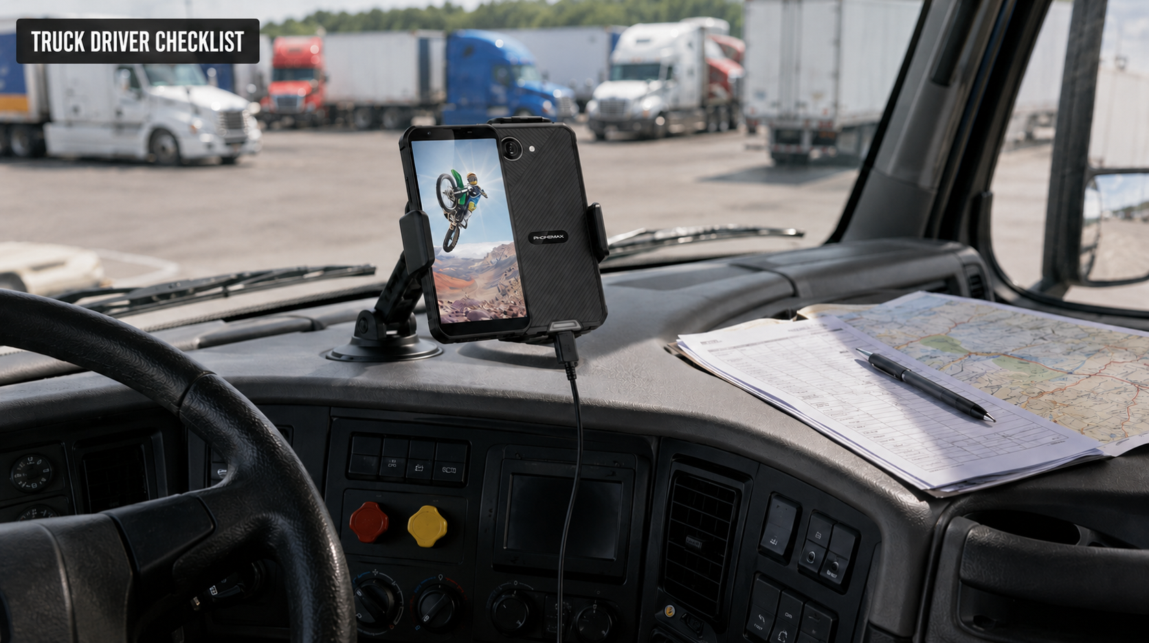 Phonemax X5 with TRUCK DRIVER CHECKLIST article label