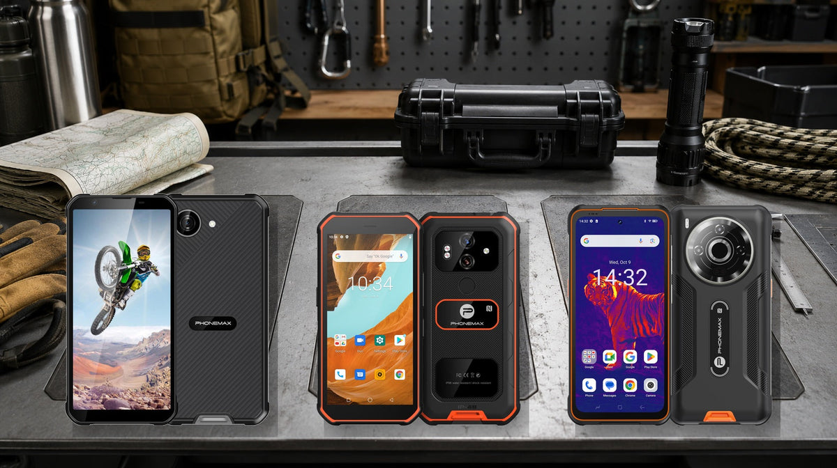 Phonemax X5, X3 and P20 Pro rugged phones on a buying guide comparison bench