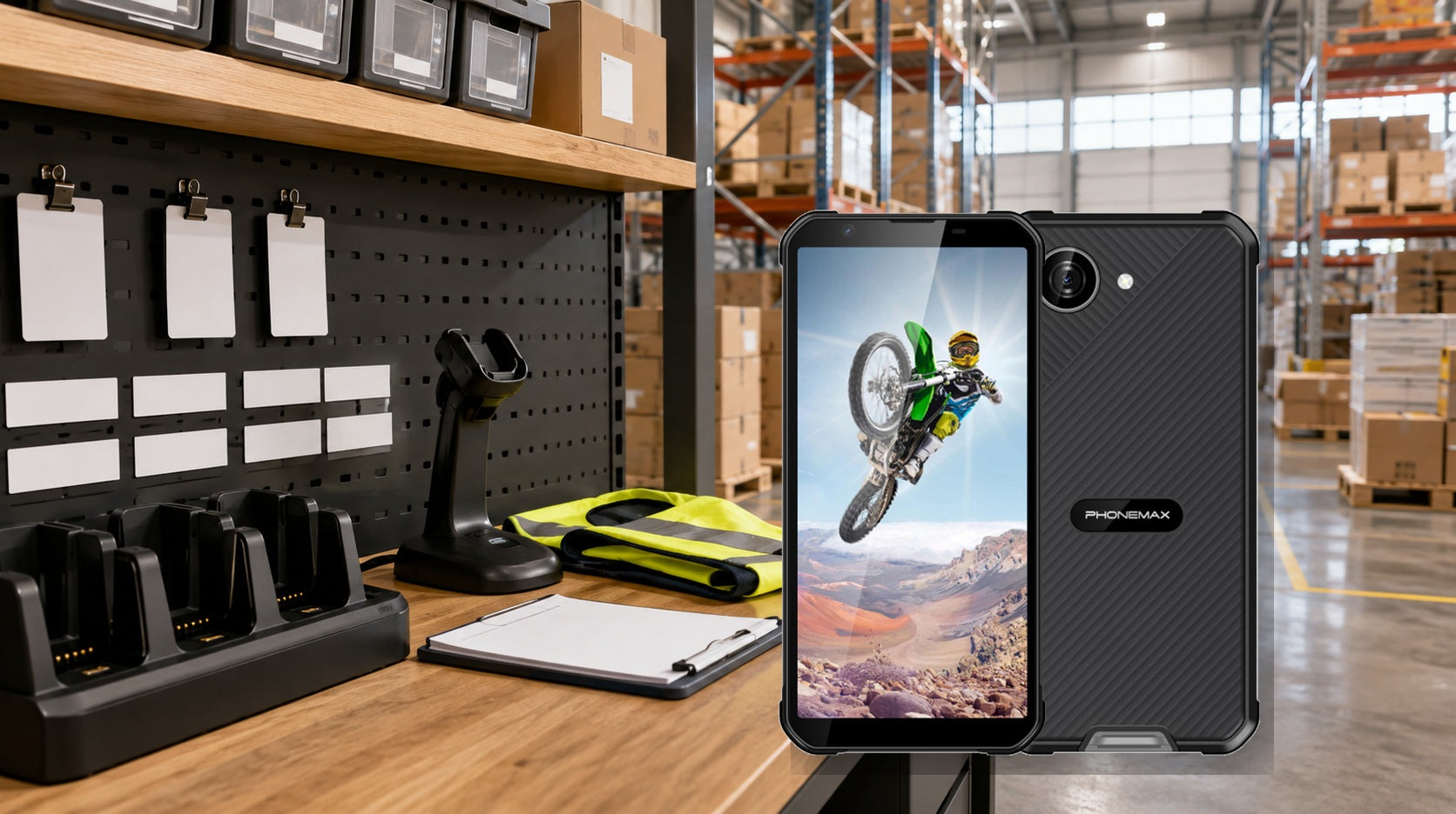 Multiple Phonemax X5 rugged phones prepared for small-business staff deployment