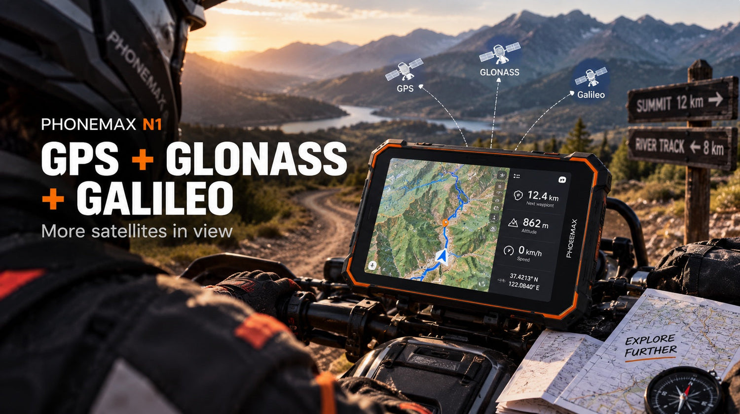 Phonemax N1 rugged navigation tablet using GPS, GLONASS and Galileo in off-road terrain