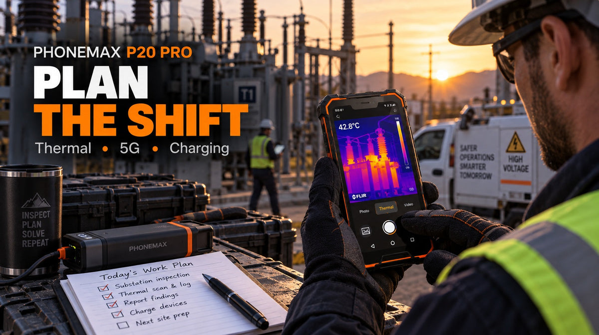 Phonemax P20 Pro thermal inspection phone for planning a full field workday with 5G and charging