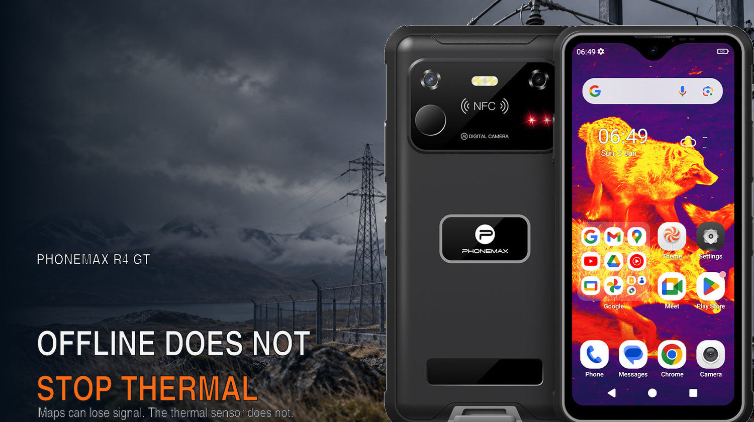 Phonemax R4 GT rugged thermal phone for offline inspection at a remote power substation