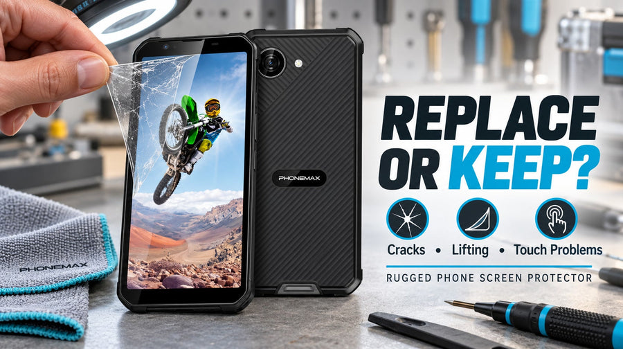 Rugged phone screen protector replacement decision using the Phonemax X5