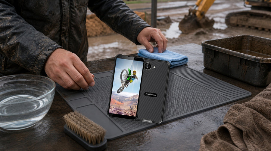 Cleaning station prepared for a Phonemax rugged phone