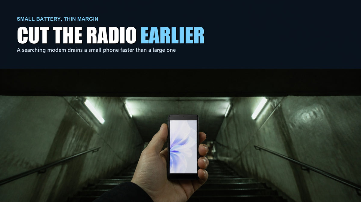 Phonemax Q9 Mini held in a city underpass with no signal, headed with advice to cut the radio earlier on a small-battery phone