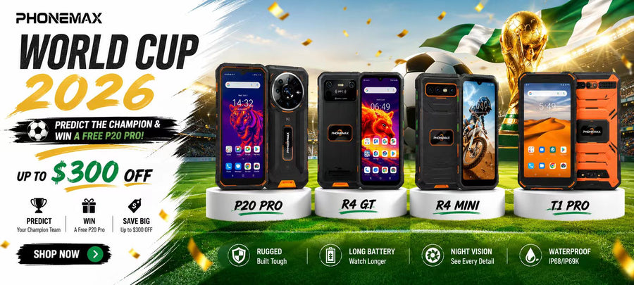 Black Phonemax R4 T mini phone showing its rear screen, cameras, NFC and SOS button