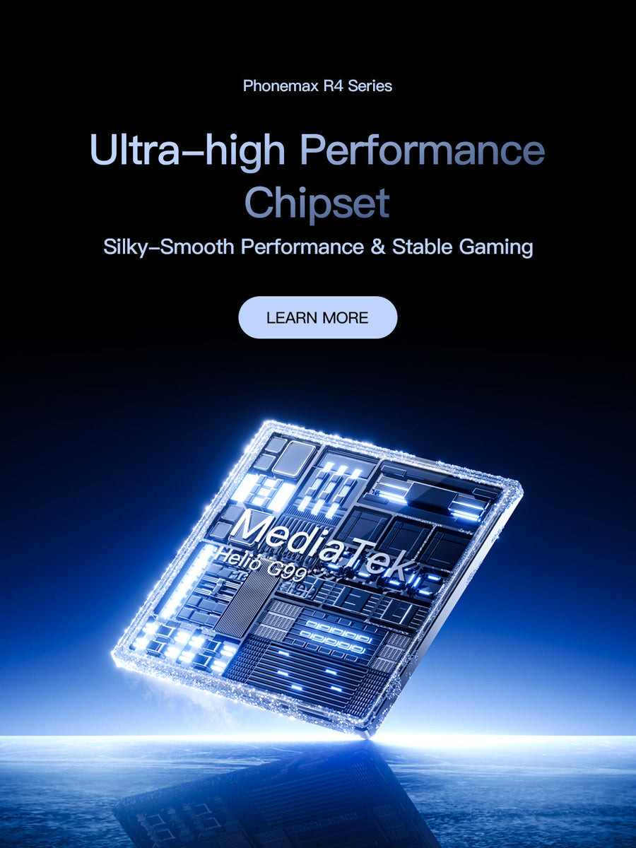 Phonemax R4 GT chipset performance graphic on a dark blue promotional background