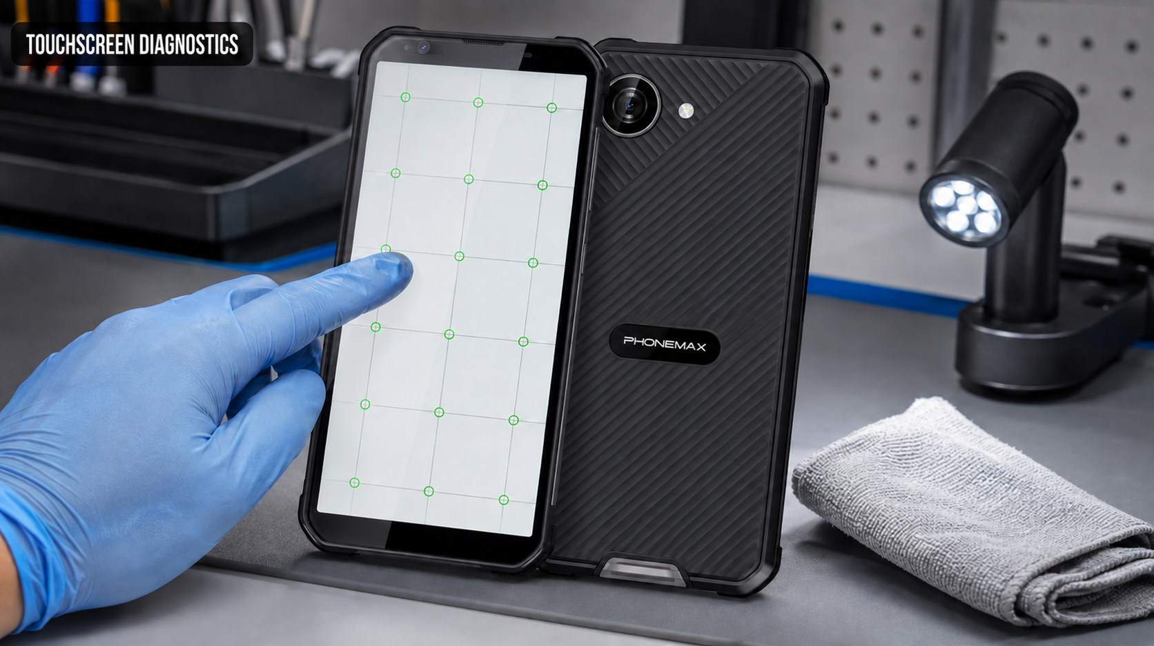 Phonemax X5 with TOUCHSCREEN DIAGNOSTICS article label