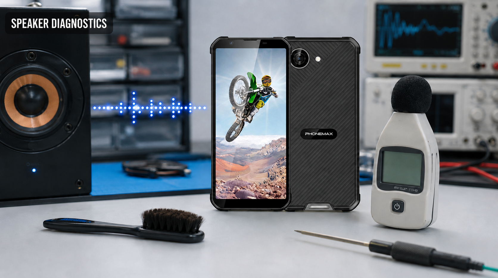 Phonemax X5 with SPEAKER DIAGNOSTICS article label