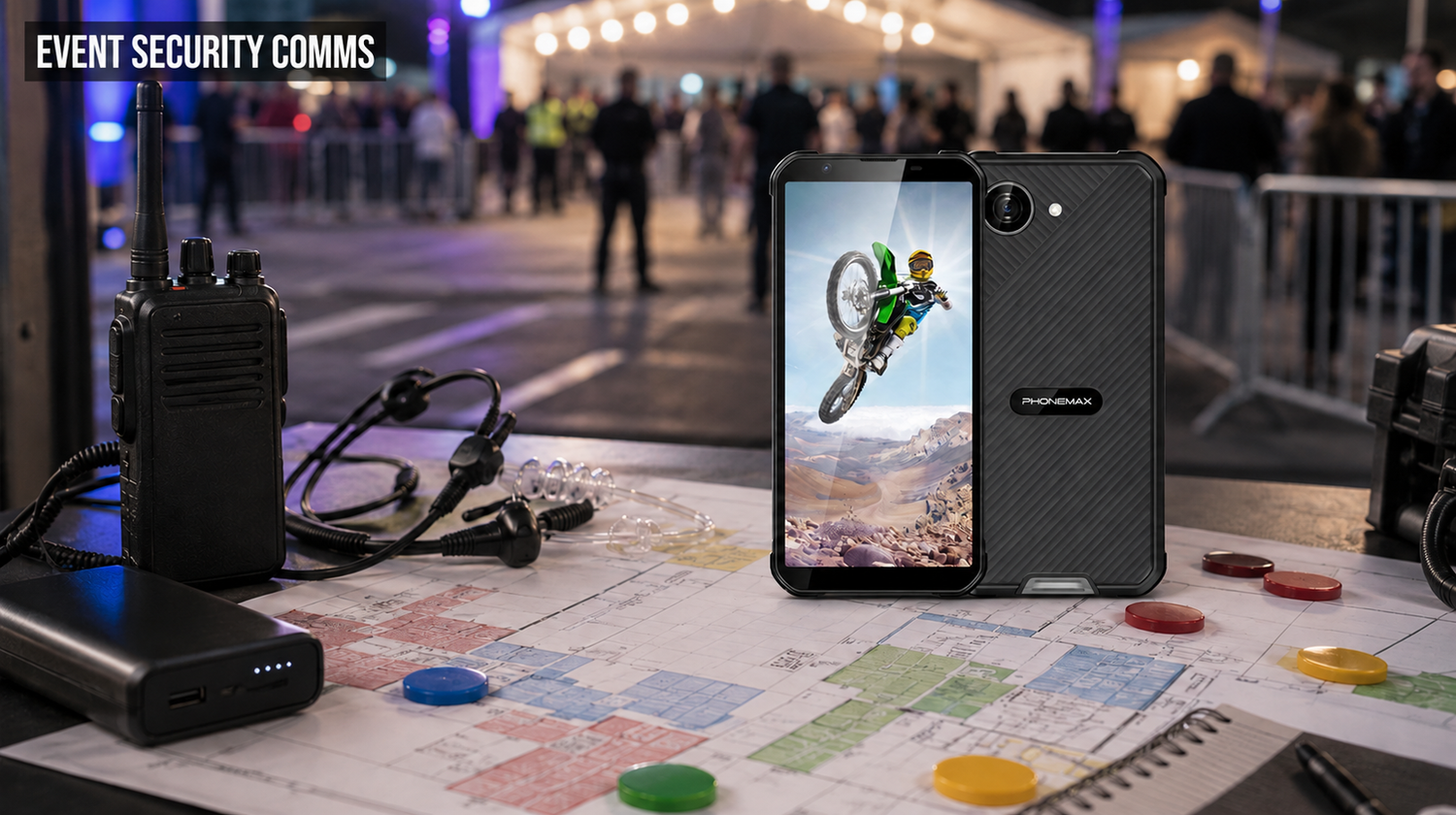 Phonemax X5 with EVENT SECURITY COMMS article label