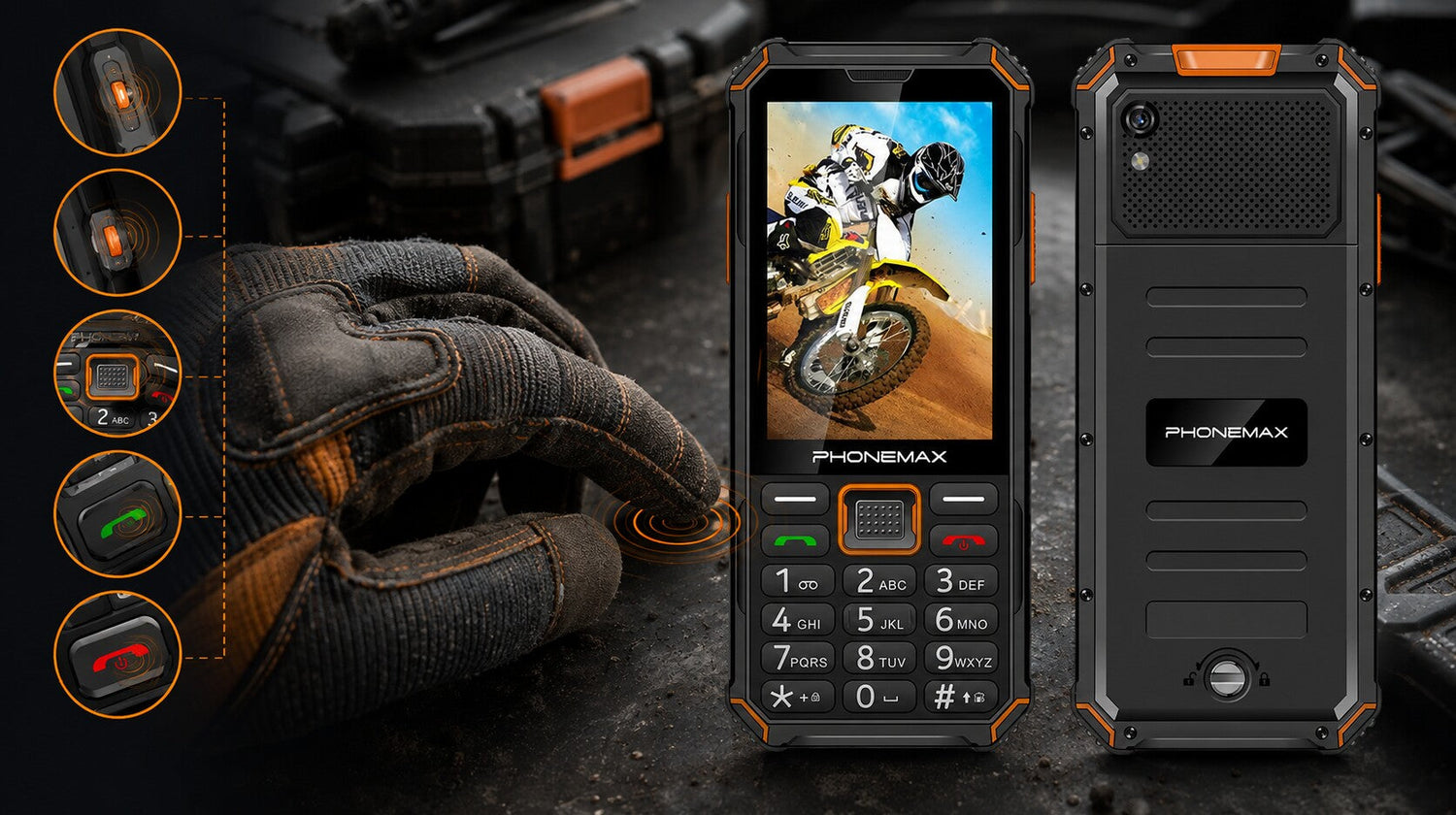 Phonemax F3 T in a gloved physical-button testing scene