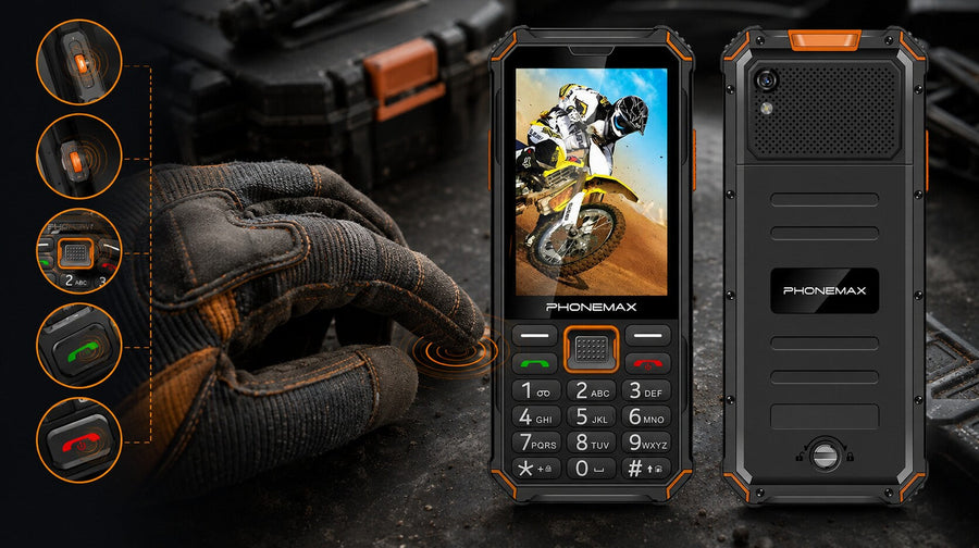 Phonemax F3 T in a gloved physical-button testing scene