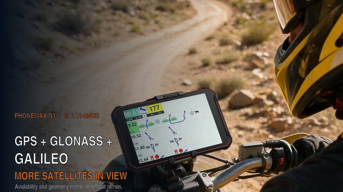 Phonemax N1 rugged tablet using GPS GLONASS and Galileo for off-road navigation