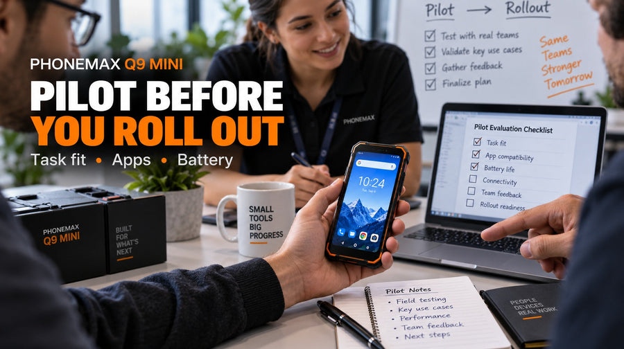 Phonemax Q9 Mini team pilot evaluation for task fit, apps and battery before rollout