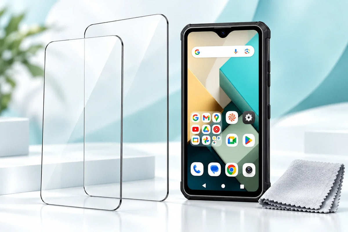 Illustrative Phonemax tempered glass protectors with a representative R4-T phone; device not included