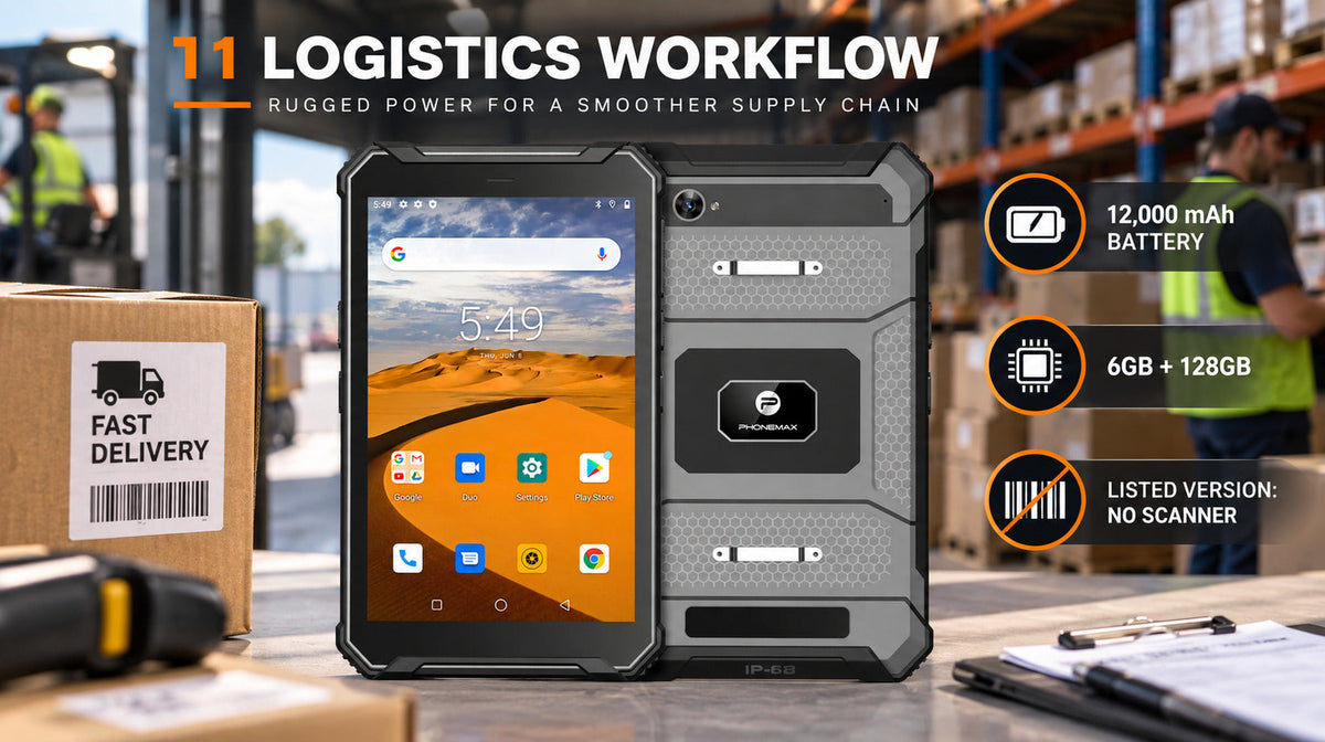 Phonemax T1 logistics workflow showing battery, memory and listed no-scanner configuration
