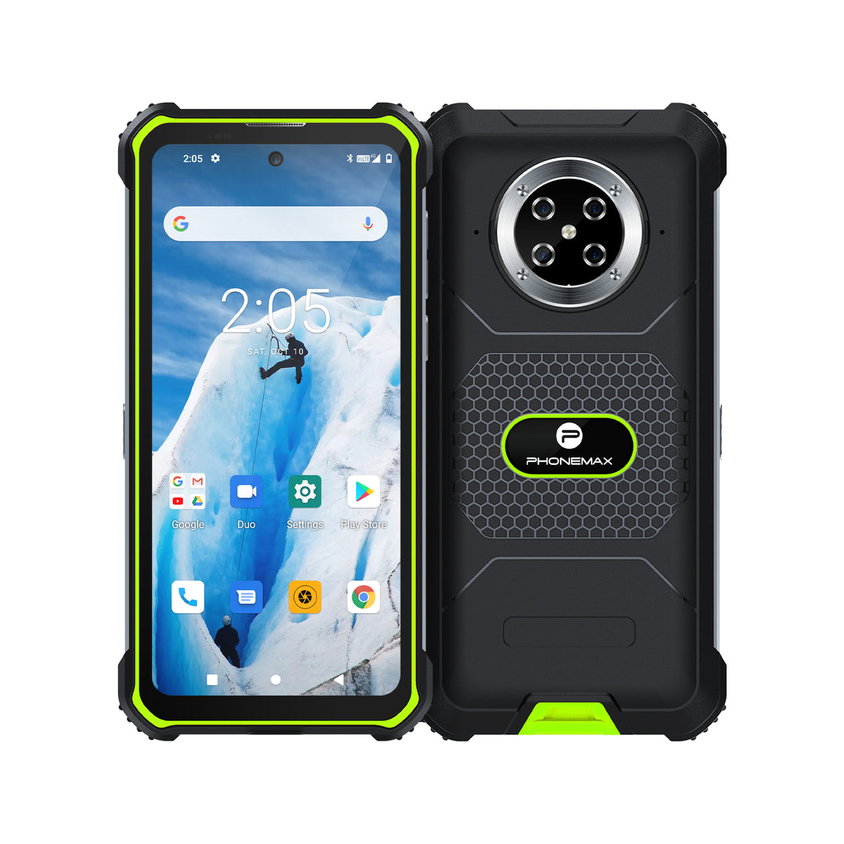 Phonemax P10 front and rear view in green