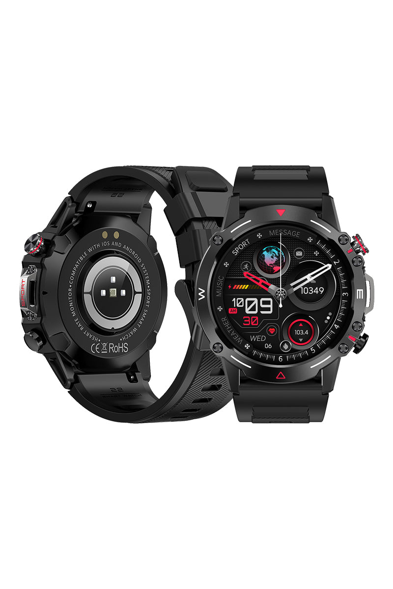 Phonemax Watch 1 smartwatch front and rear view in black